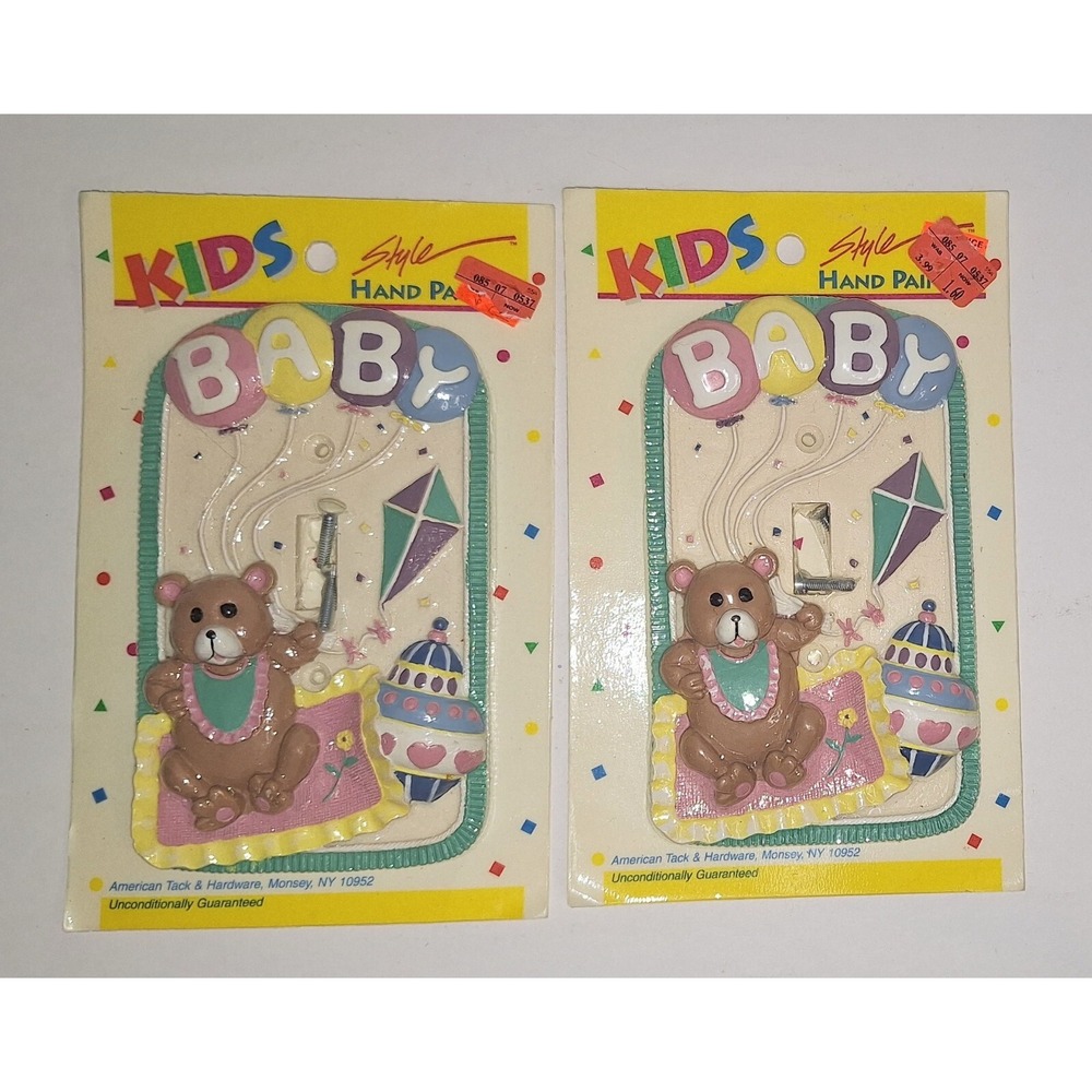 American Tack And Hardware 2 Light Switch Covers Resin Baby Teddy Bear 80s Vtg